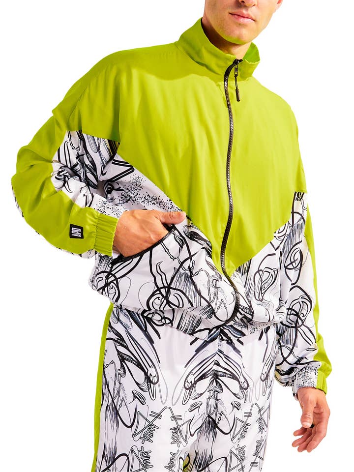 Veste coupe-vent en bloc de couleurs imprimé personnalisé pour la vente par Amy Page DeBlasio