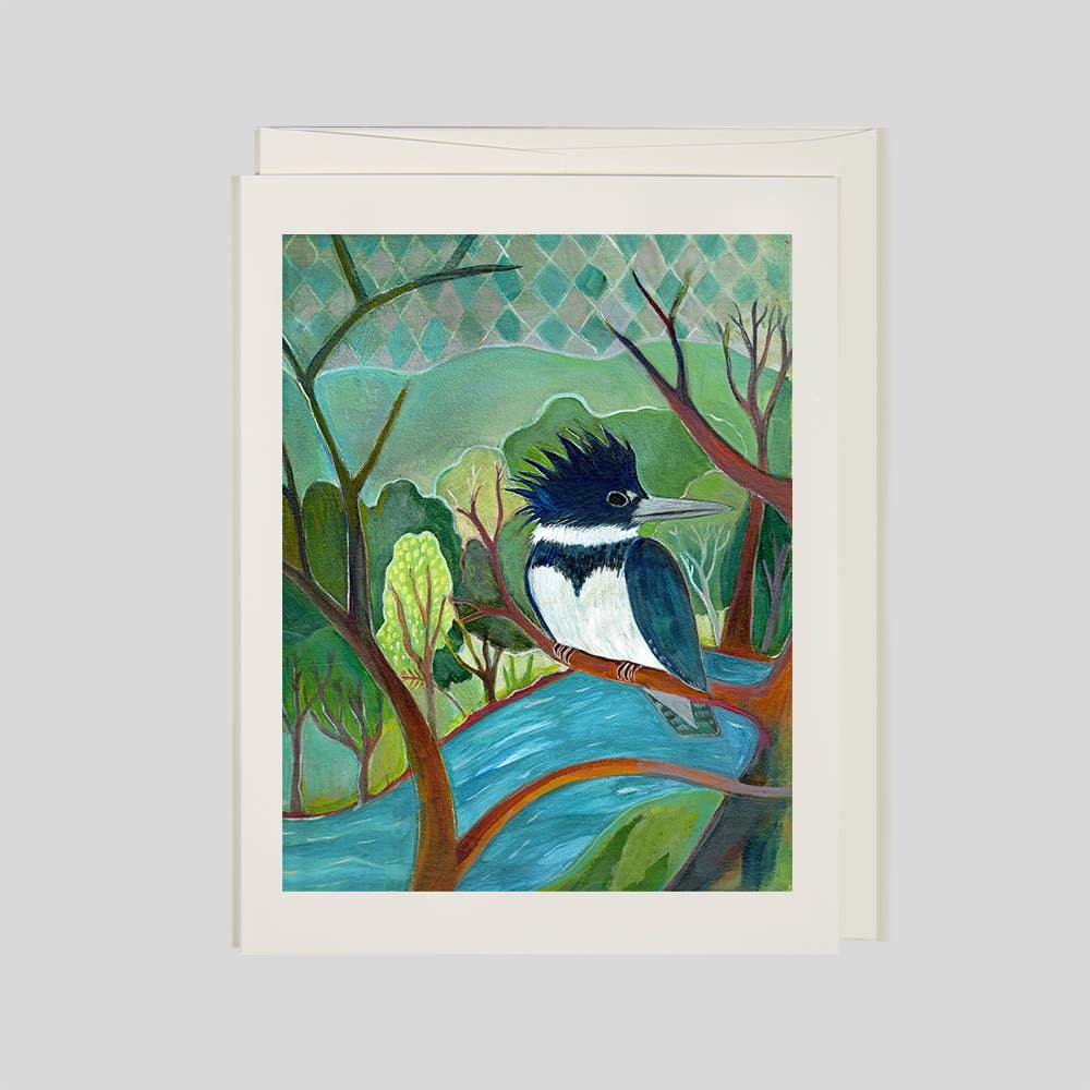 ANN WILLEY ARTS - Wholesale Everyday Greeting Card - Greeting Card, Nature, Folk Art, Kingfisher's Perch1