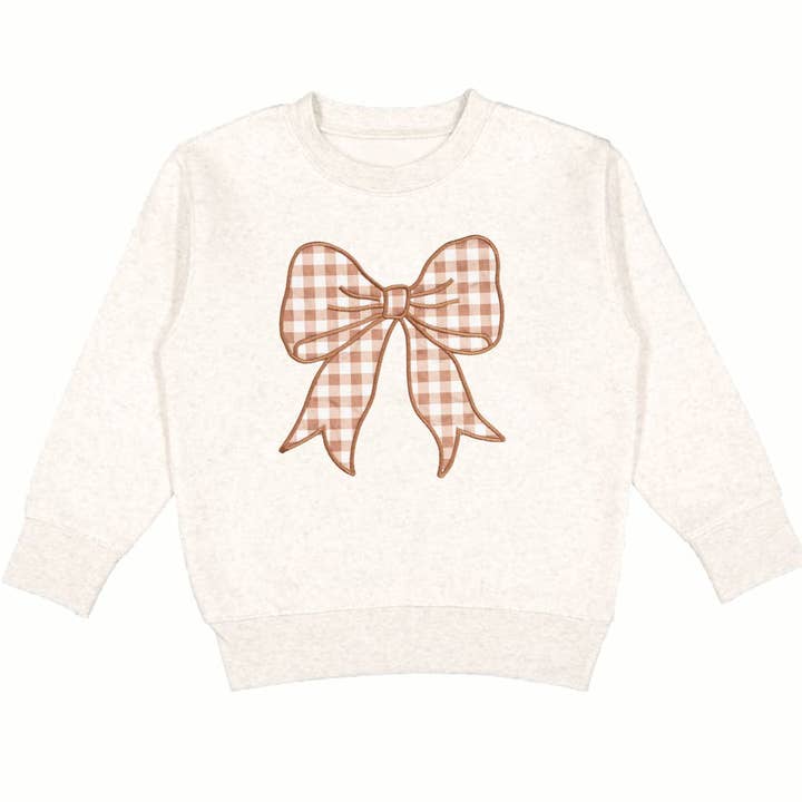 Gingham Bow Patch Sweatshirt - Natural - Girls Clothes for wholesale by Sweet Wink