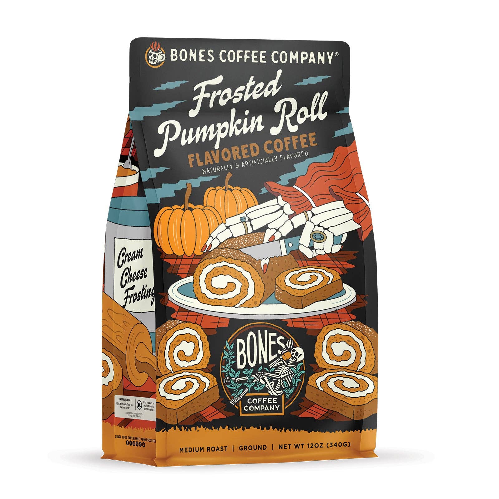 Bones Coffee Company – wholesale Malet kaffe – Frosted Pumpkin Roll kaffe | 340 g | Hela bönor och malet5