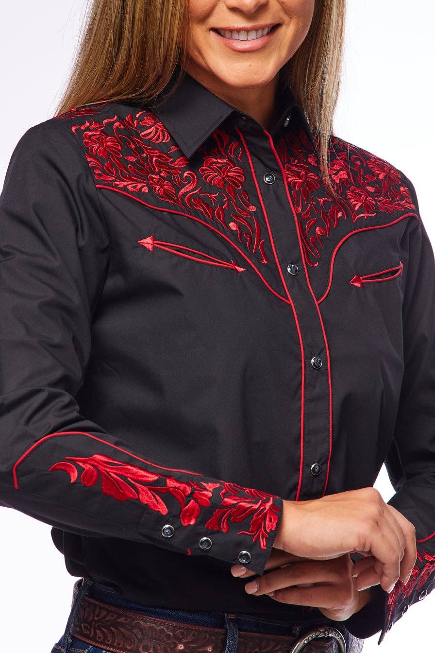 Rodeo Clothing - Wholesale Button Down Shirt - Women's - Women's Embroidered Western Inspired Long Sleeves Dress1
