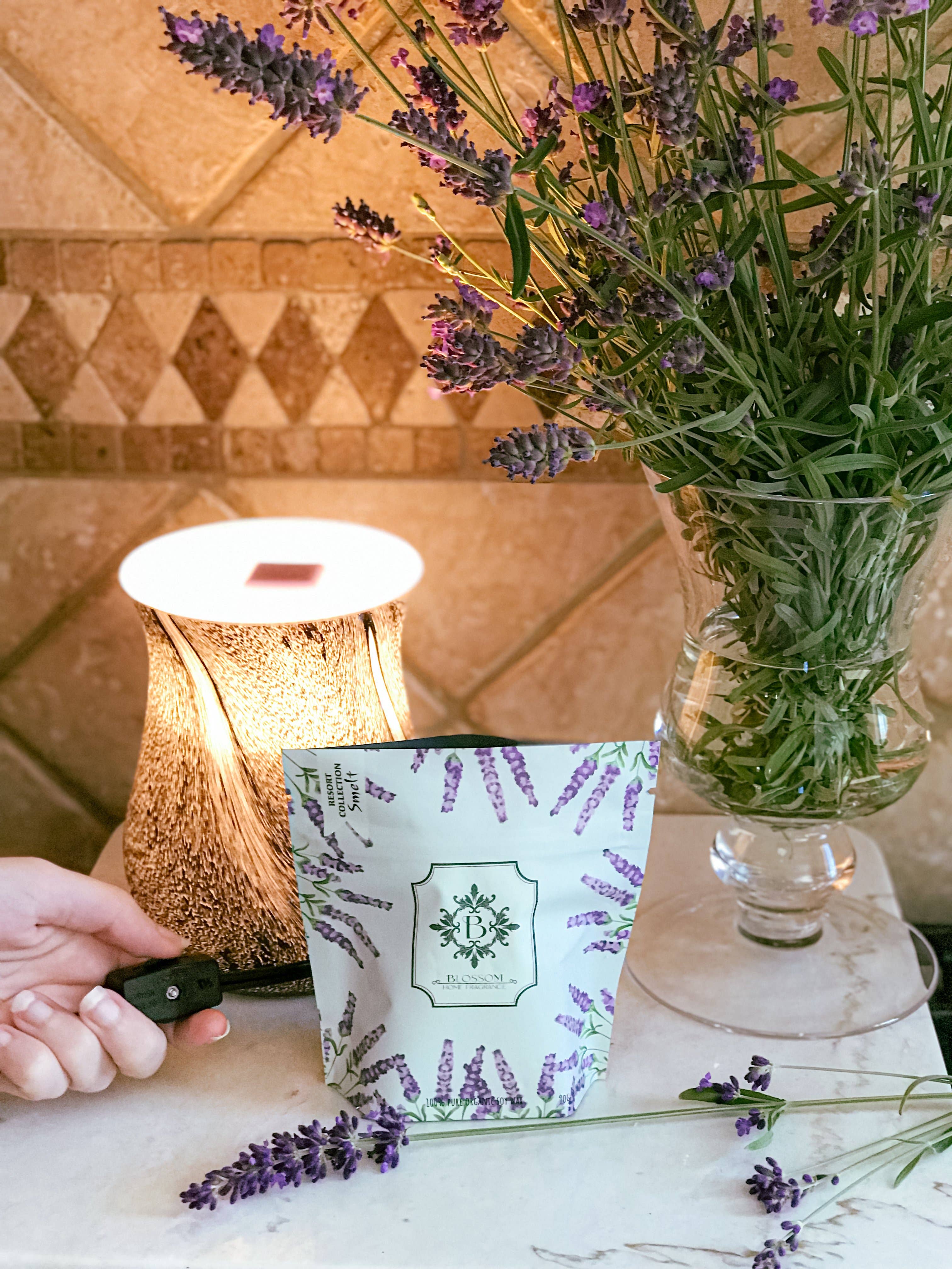 Blossom – Engroshandel Vokssmelter – Obsidian glas voks varmer+Blossom duftende voks smeltesæt14