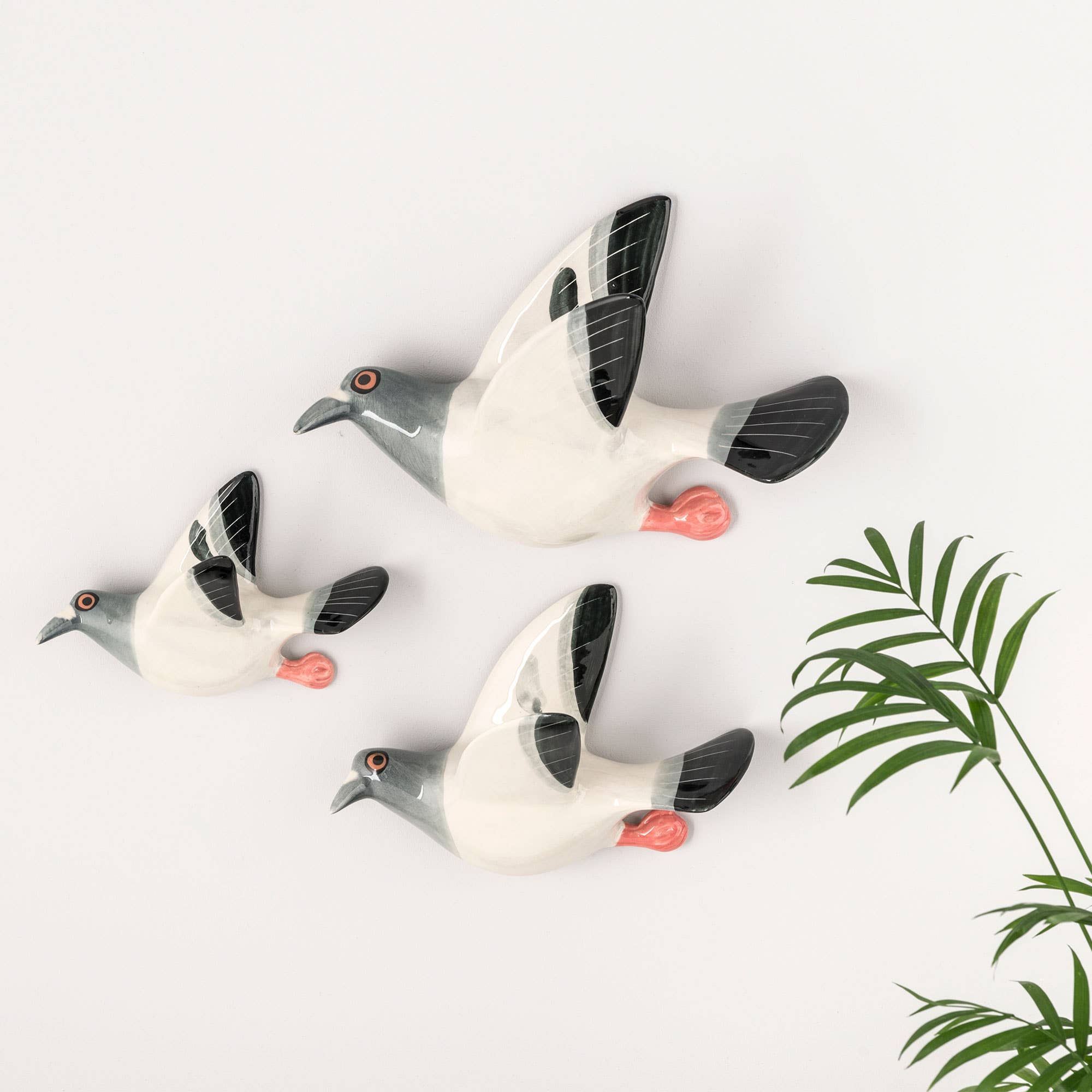 Hannah Turner Ltd - Wholesale Wall Accent - Wall-mounted Handmade Ceramic Flying Pigeon Trio1