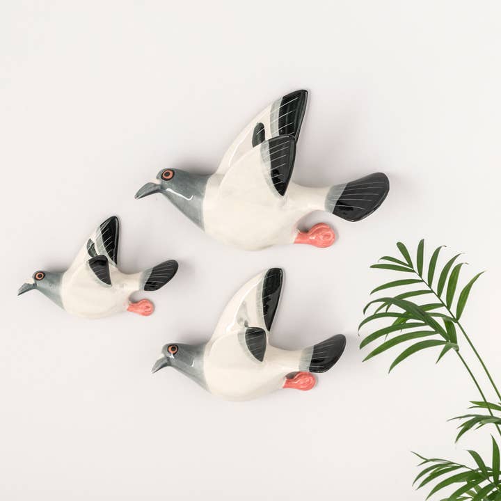 Hannah Turner Ltd - Wholesale Wall Accent - Wall-mounted Handmade Ceramic Flying Pigeon Trio1