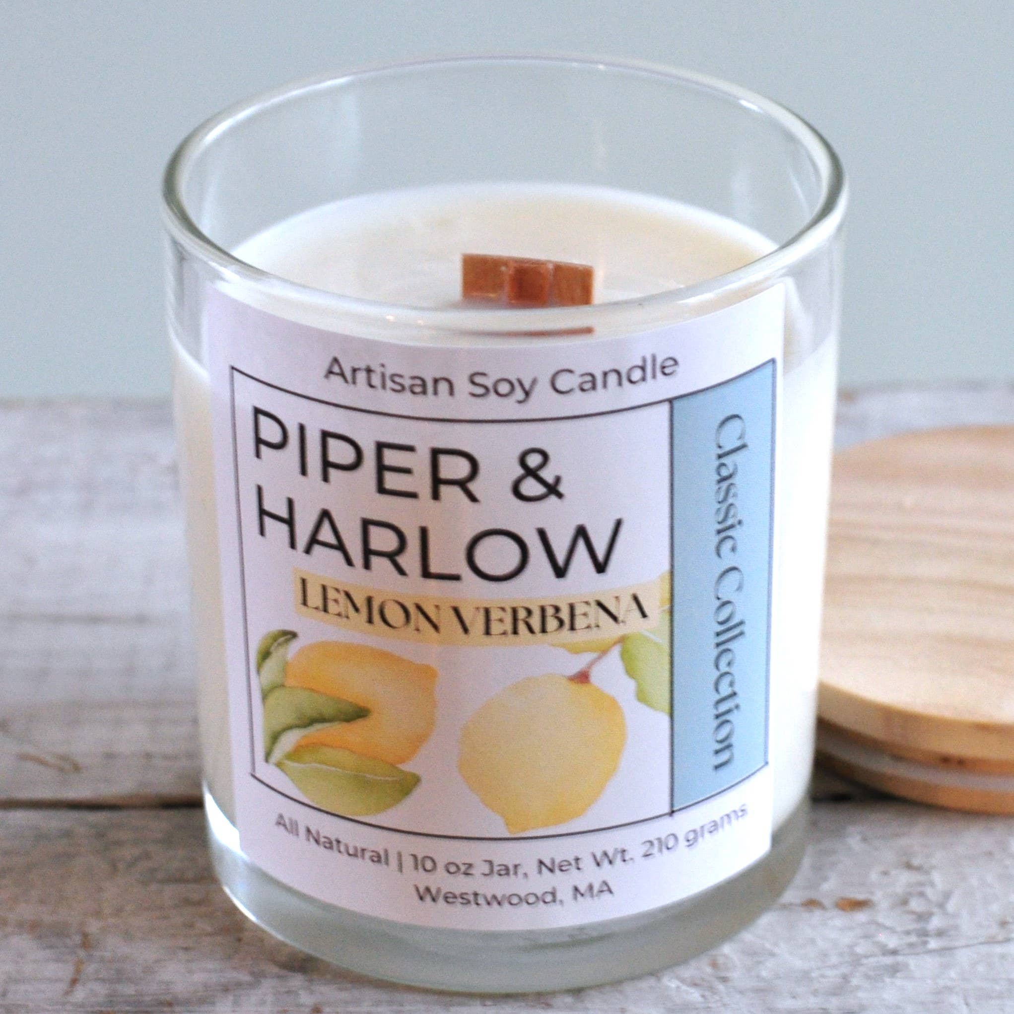 Piper & Harlow Collections - Wholesale Jar/Filled Candle - Lemon Verbena Candle - 10 oz Soy Clear Glass Wooden Lid1