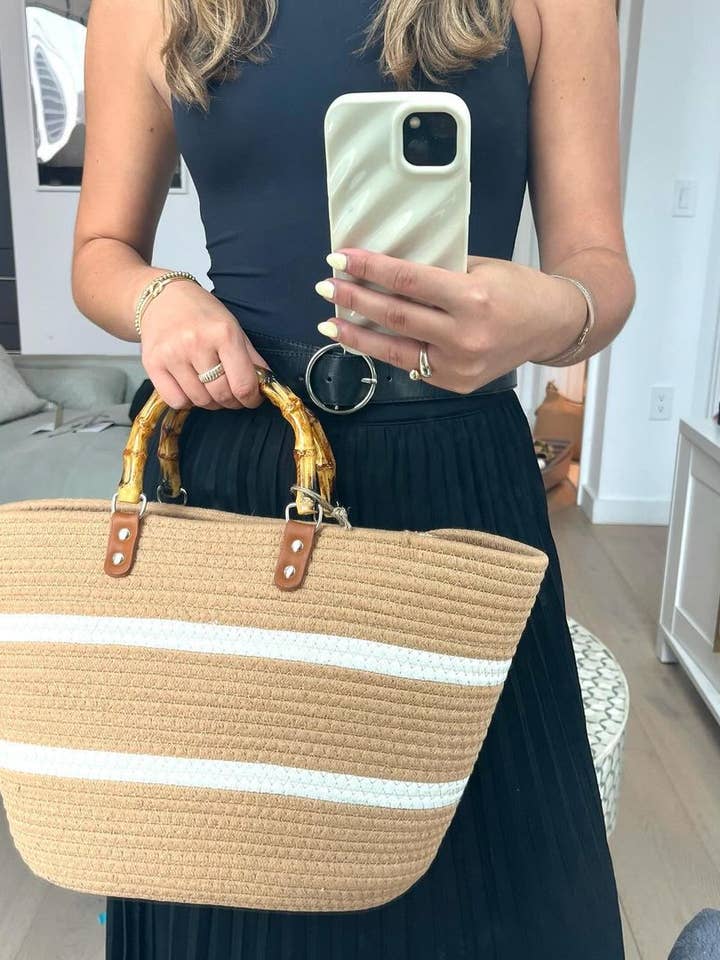 Magid Natural Cotton Woven Bamboo Handle Tote for wholesale by Magid