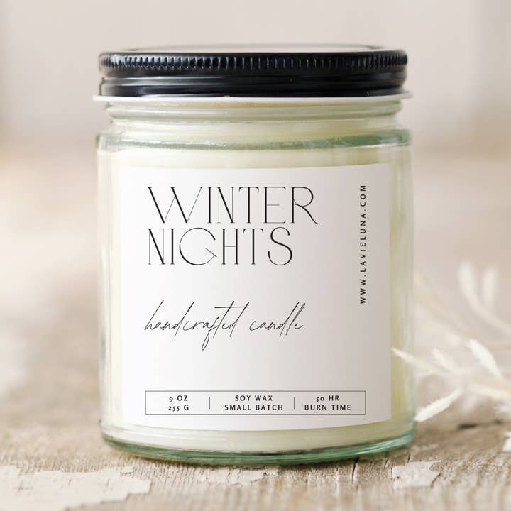 Winter Nights Minimal Soy Wax Winter & Holiday Candle for wholesale by La Vie Luna Apothecary