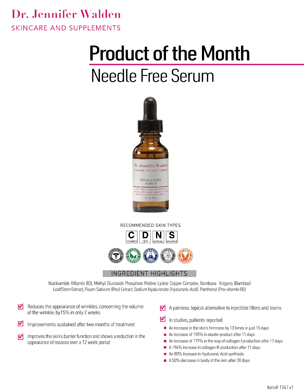 Dr. Jennifer Walden Skincare & Supplements - Vente Concentré/sérum pour le visage - SÉRUM SANS AIGUILLE1