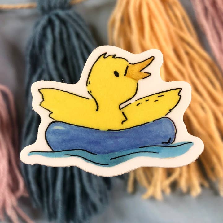 Excited Ducky in a Floatie Vinylaufkleber, spülmaschinenfest, 5,1 cm für den Großhandel von Earth Curious Art Co