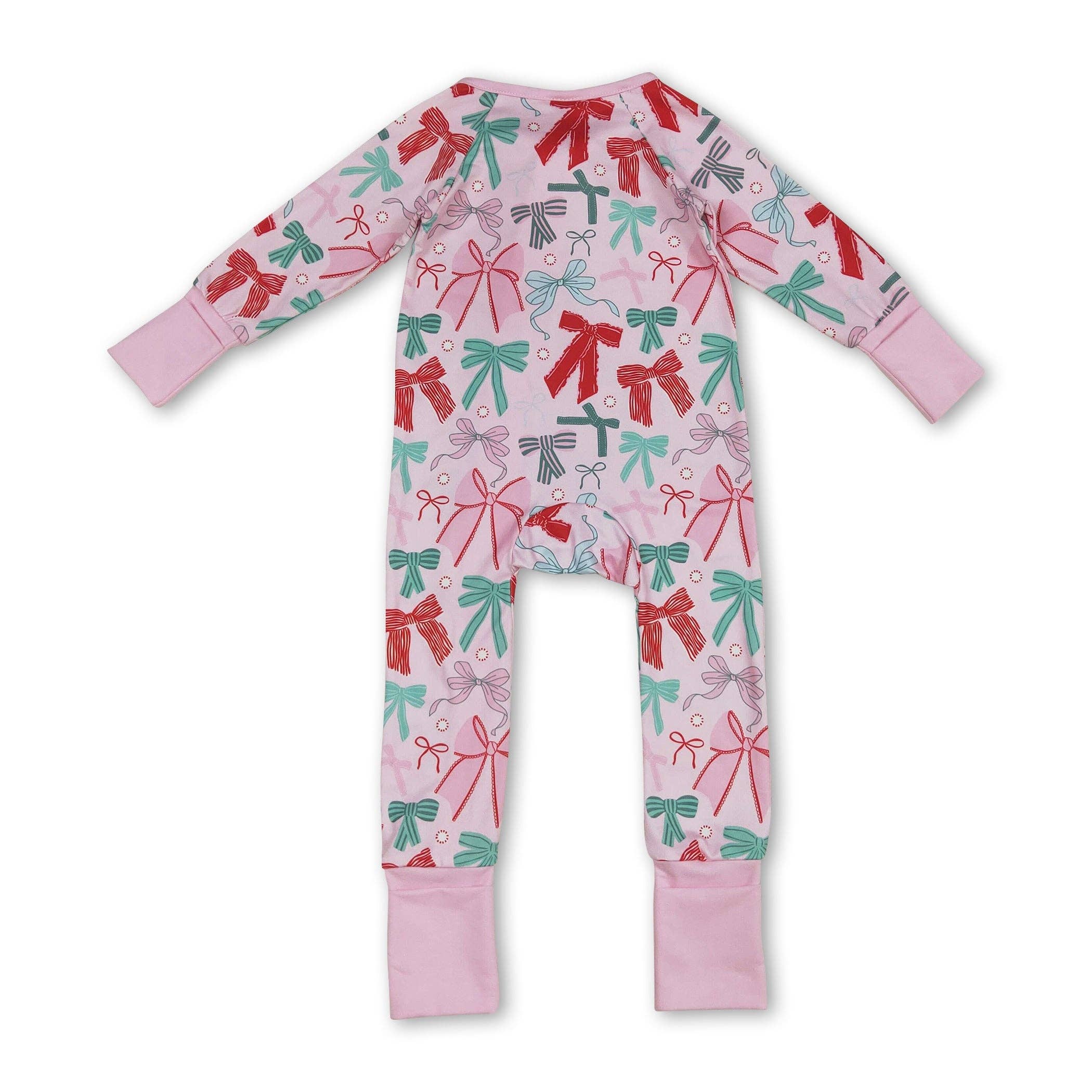 Yawoo Garments - Wholesale Jumpsuit - Baby - Pink long sleeves bows baby girls Christmas zip romper2