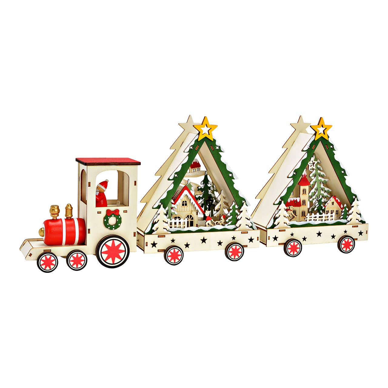 Wurm - Wholesale Christmas Decoration - LED Winter Scene Train with Timer (excl. 2xAA) made of Wood, Natural (W/H/D) 54x21x9cm0