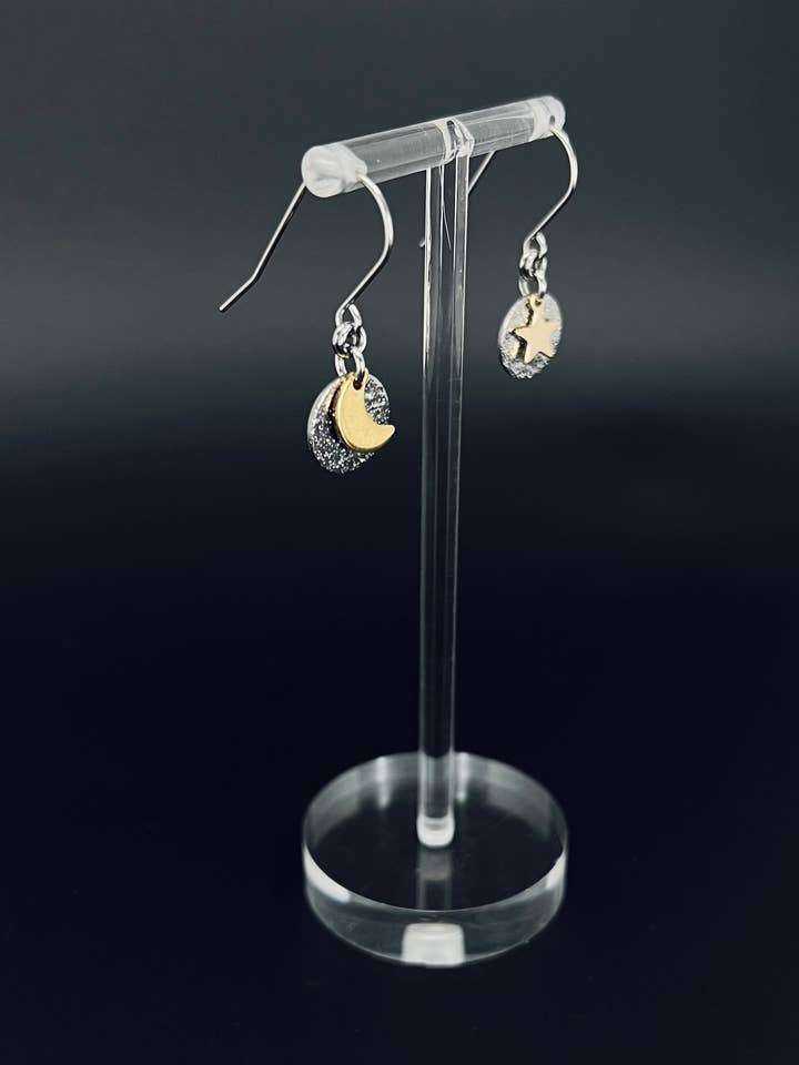 Urania Signal Moon and Star Earrings - Silver / Gold for wholesale by Lawless