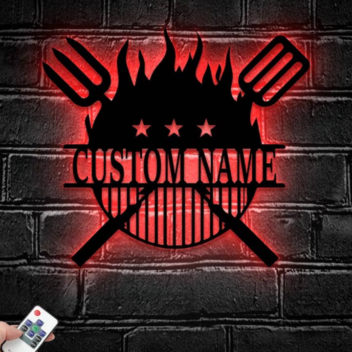 Glow Neon – wholesale Skylt – Anpassat namn BBQ Restaurang Metallskylt, skyltdekor