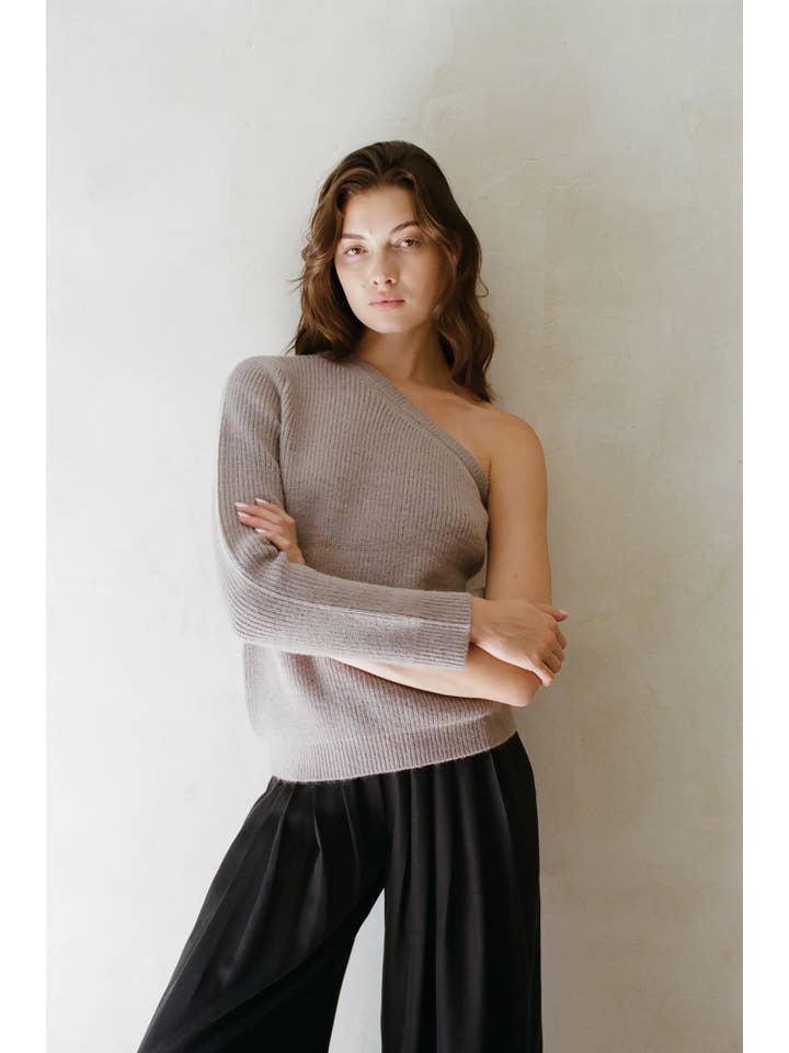 By Together - Wholesale Knit Top - Women's - AW1016 | Knit Sweater One Shoulder Long Sleeve Pullover