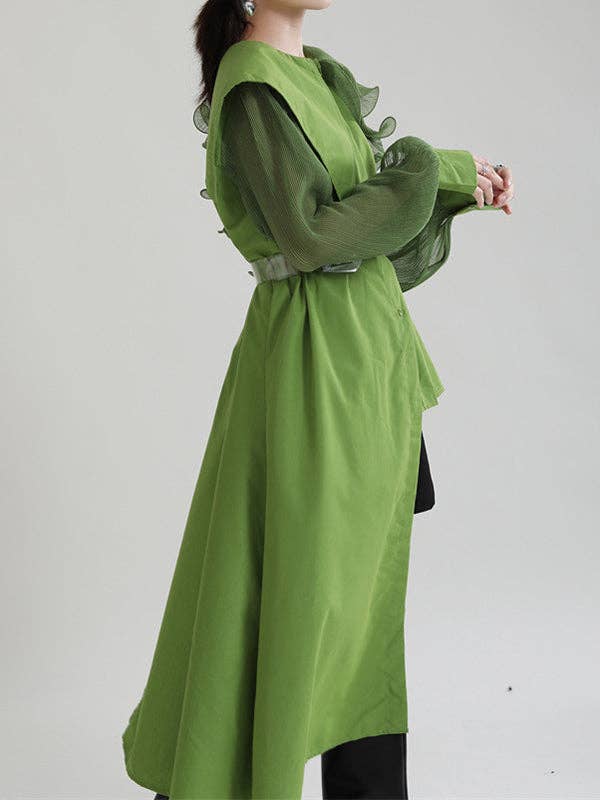 VividLux - Wholesale Blouse - Women's - Long Sleeves Loose Asymmetric Pleated Solid Color Split-Joint Falbala Lapel Blouses&Shirts Tops6