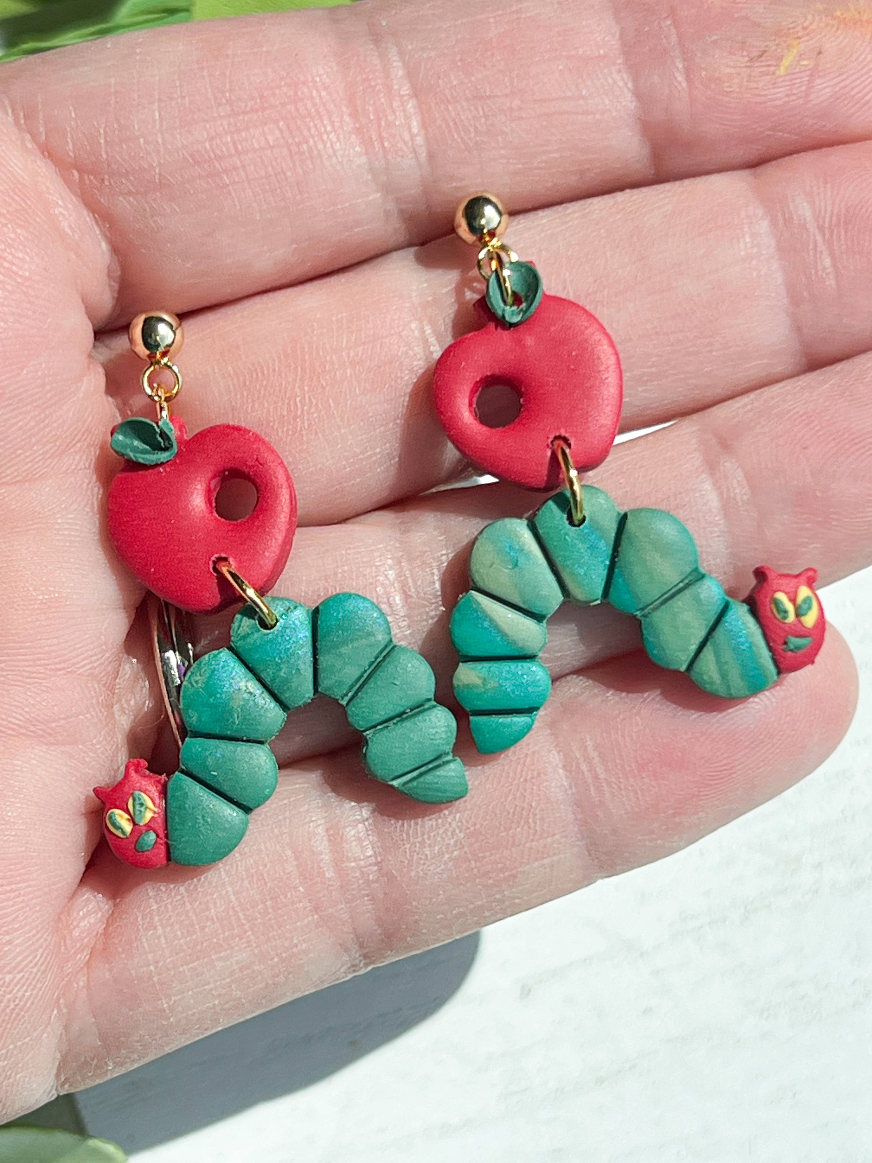 Morning Dew Designs – wholesale Dangle earrings – Hungry Caterpillar Polymer Clay Earrings | Teacher |Bookworm2