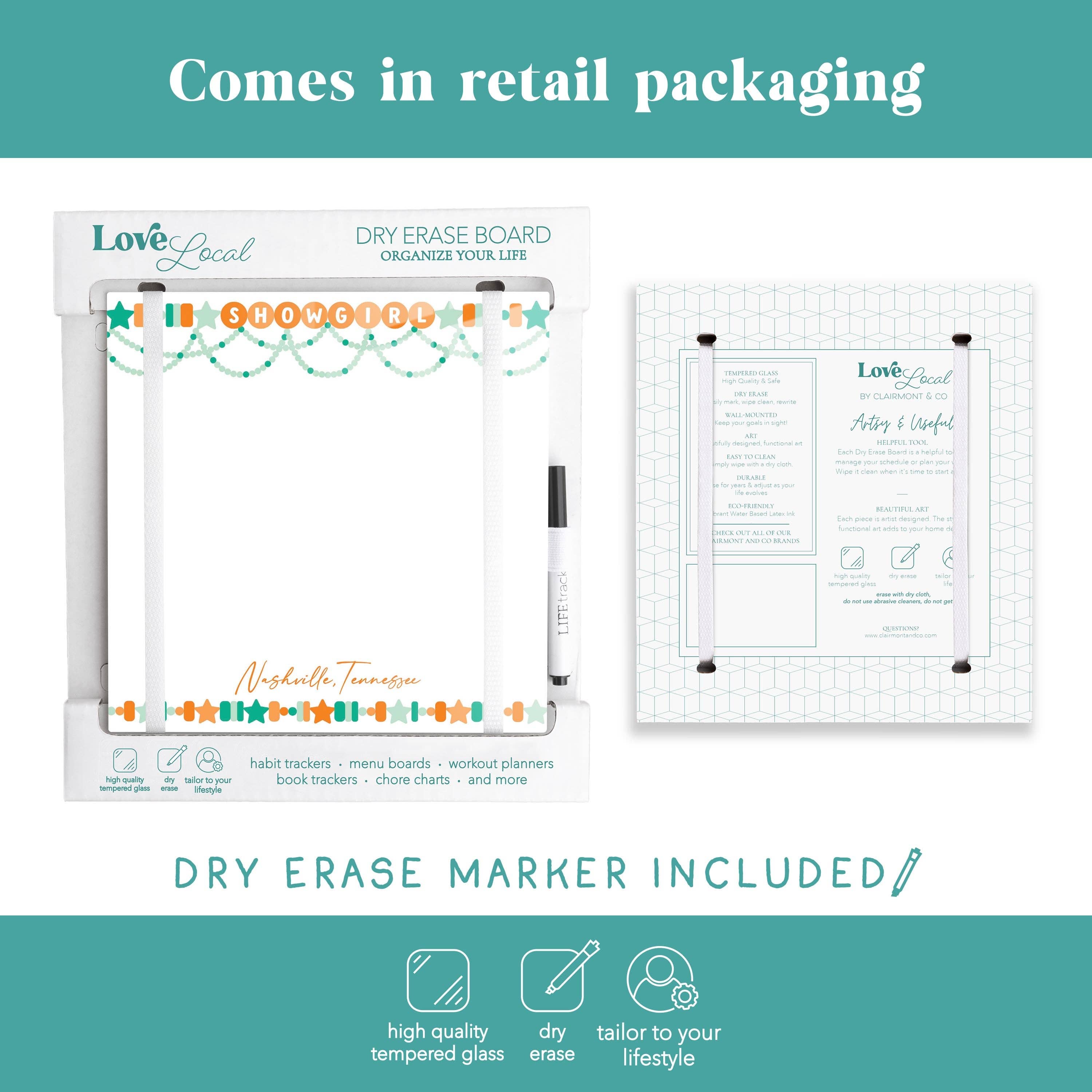 White 8x8 Glass Dry Erase-Love+Local Showgirl | Custom | City & State for wholesale on Faire5