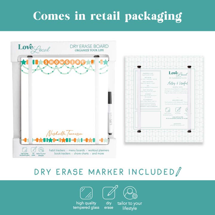 White 8x8 Glass Dry Erase-Love+Local Showgirl | Custom | City & State for wholesale on Faire5