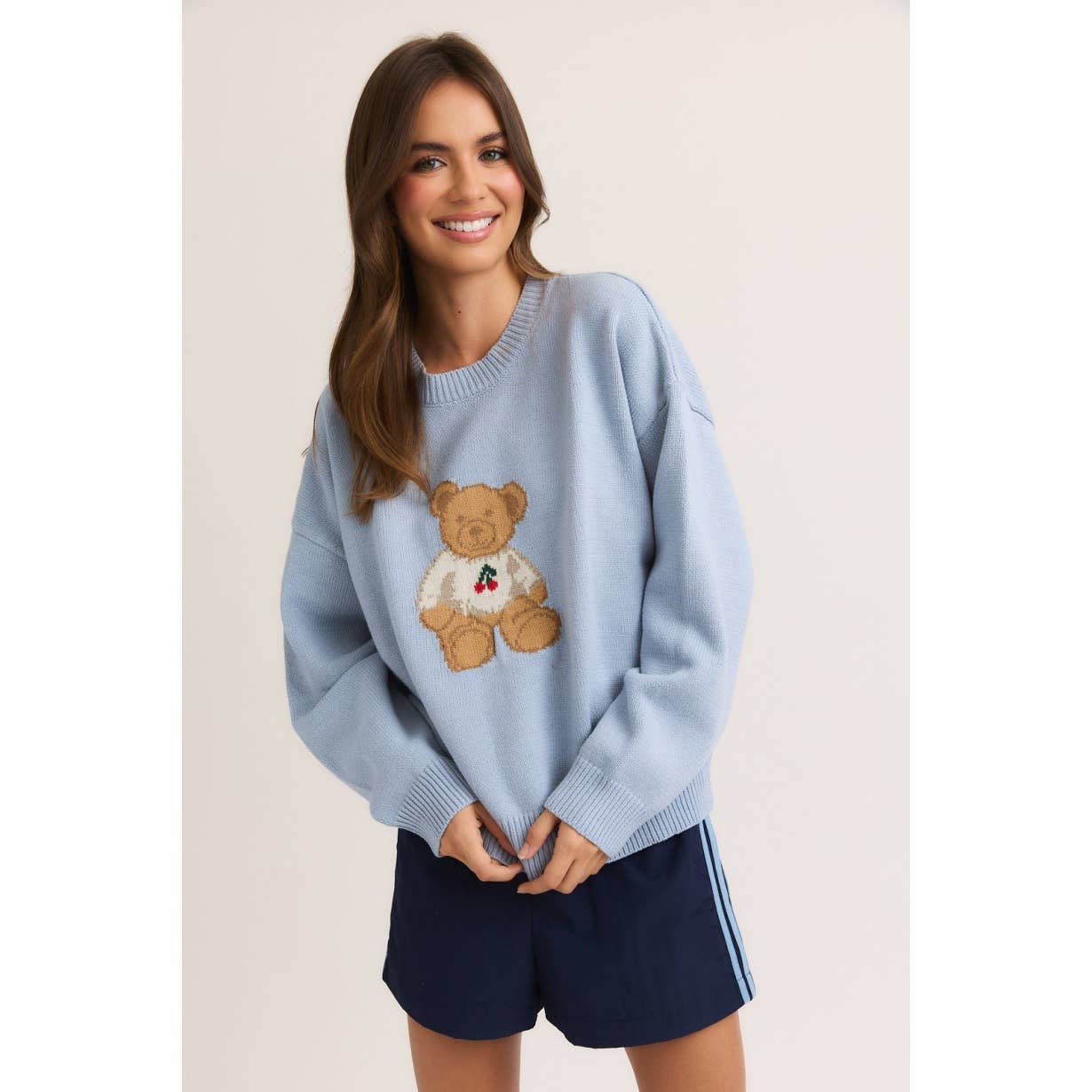 Apolline - Wholesale Knitted jumper – Women′s - Long Sleeve Crew Neck Sweater with Teddy Bear and Cherry Pri0