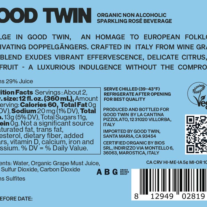 Good Twin - Wholesale Non-Alcoholic Wine - Good Twin Non Alc Organic Sparkling Rosé