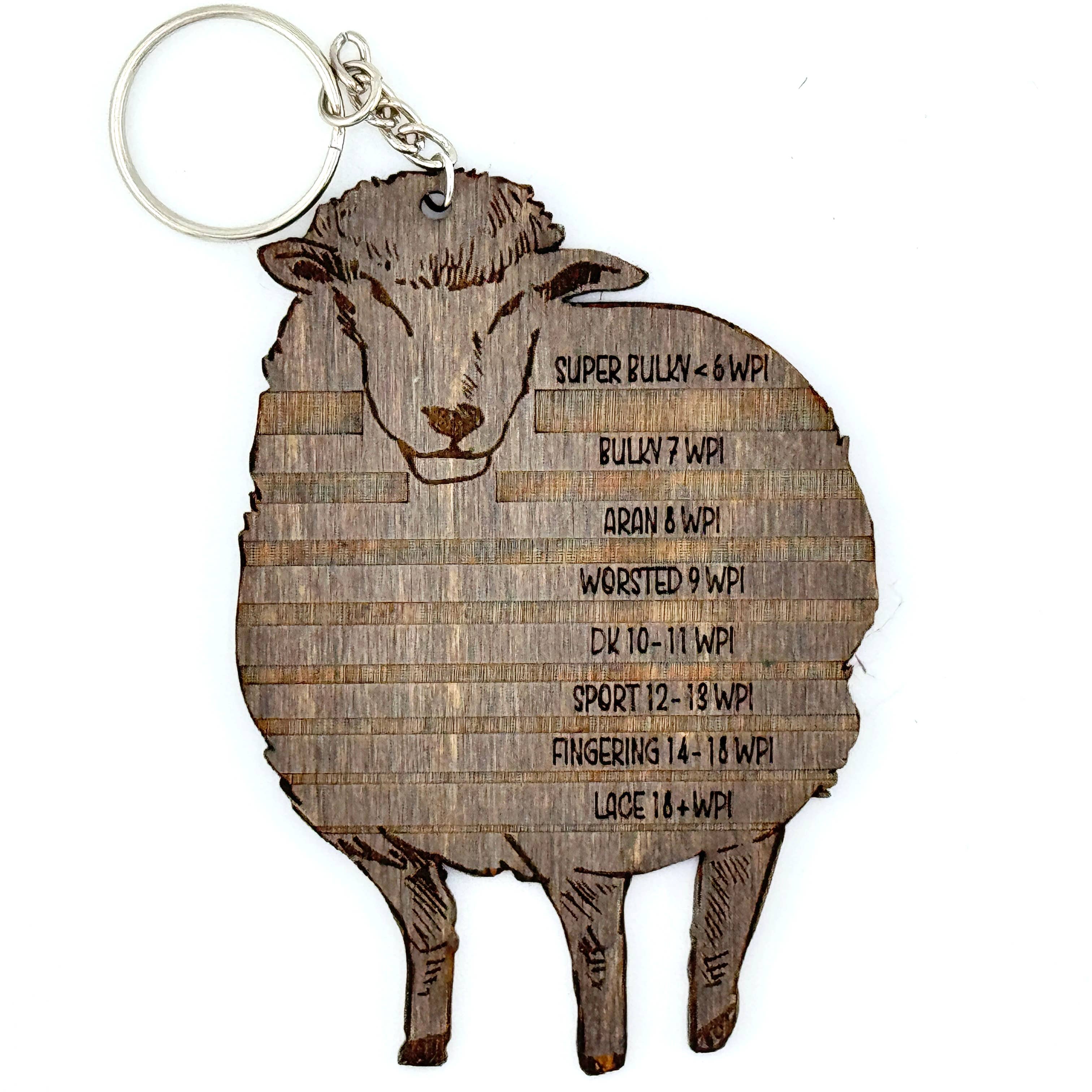 Art by Erica H & Rebel Stitchers - Wholesale Knitting/Crochet Supplies - Sheep Sketch Yarn Weight Gauge Wooden Keychain 2.5 x 3.8"3