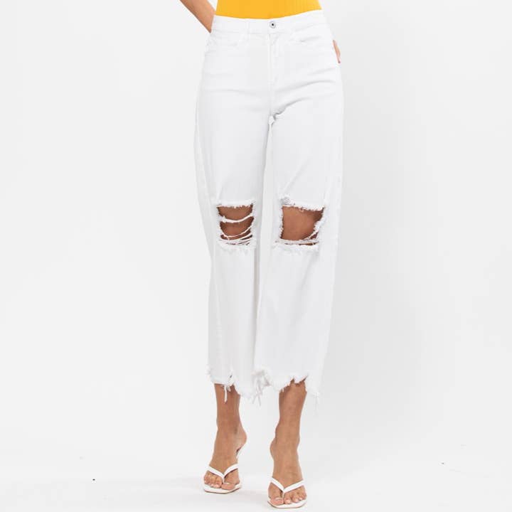 COUPE LARGE ET BLANCHE, TAILLE HAUTE, DESTRUCTION DES GENOUX, SI1597-SP pour la vente par Someday