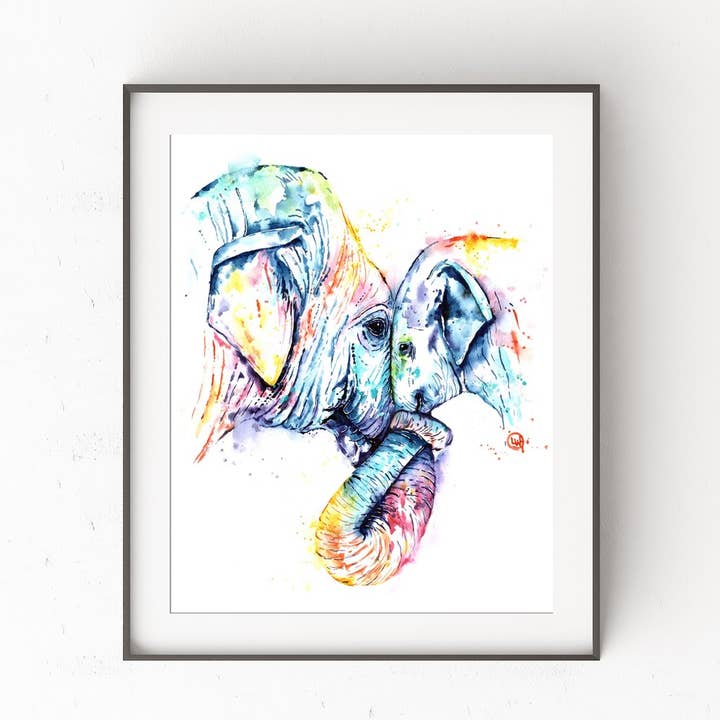 Elephant 1 Art Print, Mom and baby, Baby gift, Gift for Mom for wholesale by Whitehouse Art