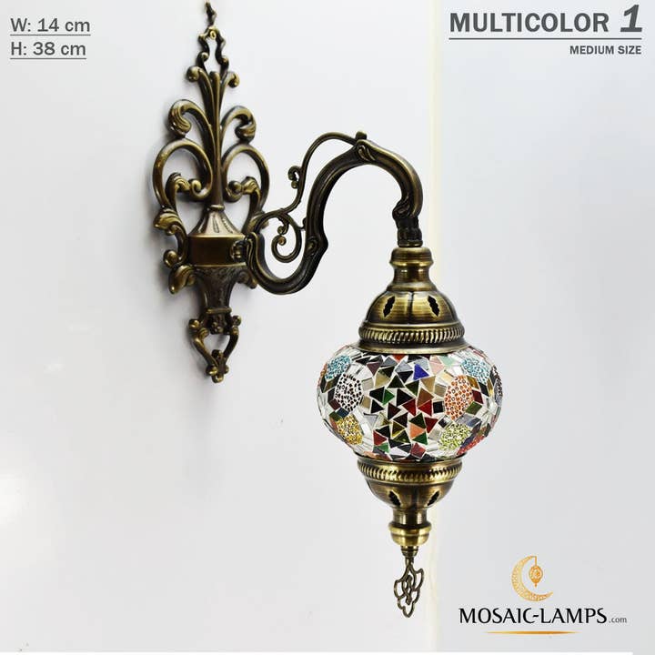 Mosaic Lamps - Wholesale Sconce - Turkish Mosaic Single Medium Globe Wall Lamp, Traditional Moroccan Vintage Ceiling Sconce, Handmade Marrakech Bedroom Living Room Wall Lights5