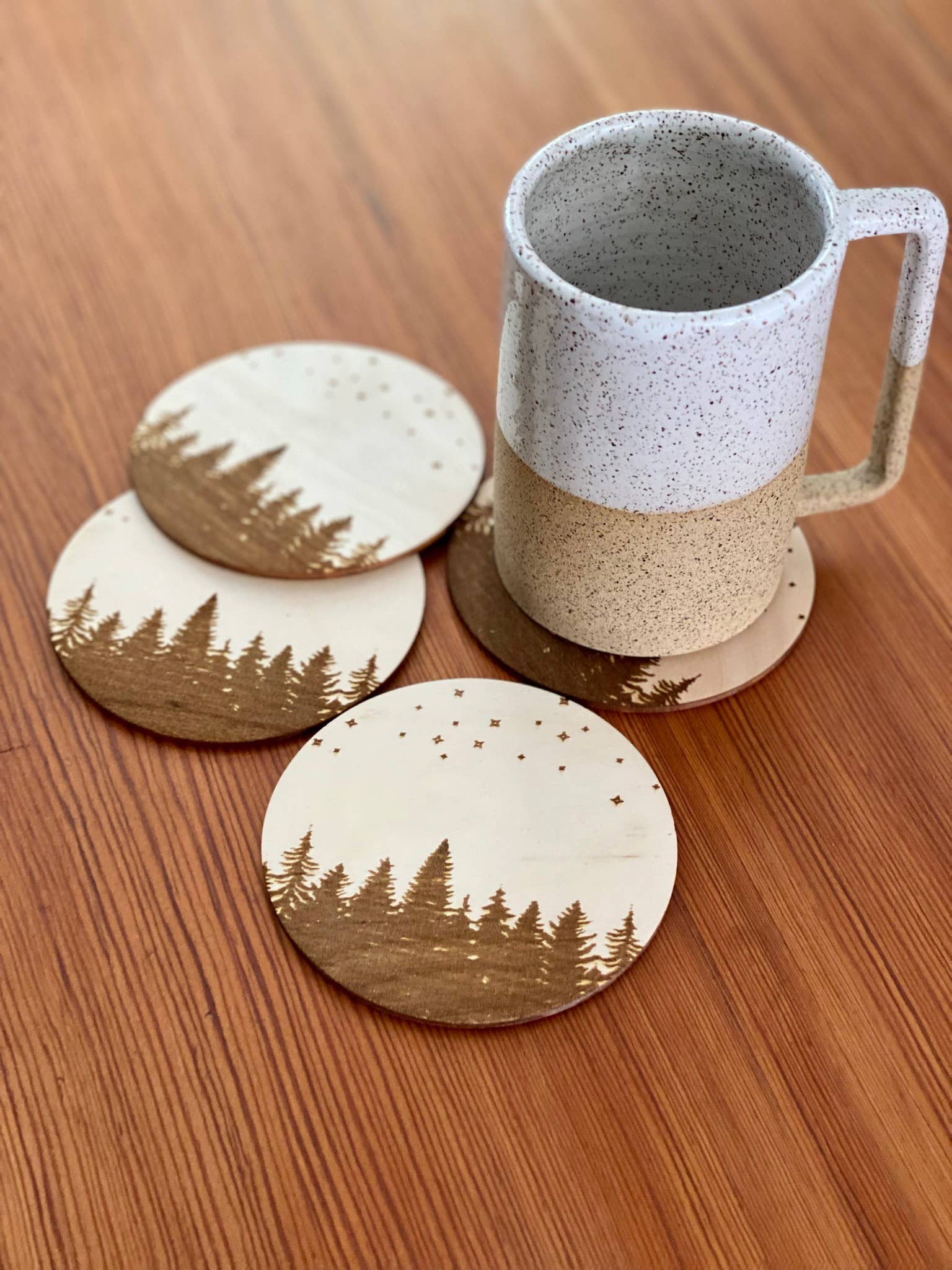 Munsell Made - Wholesale Coasters - Pine Trees & Stars Engraved Wood Coasters3