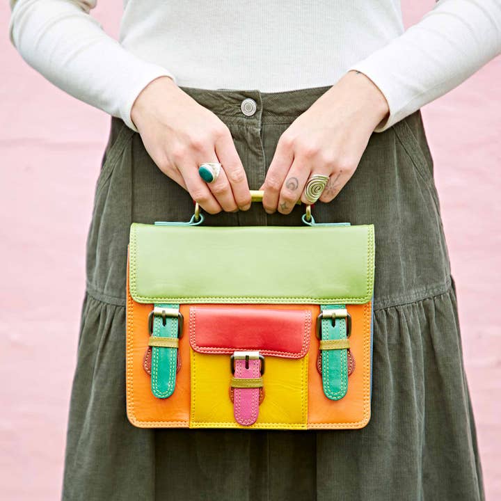 The Paper High Gift Company Limited – wholesale Satchel – Women's – Shruti Small Multicoloured Recycled Leather Satchel