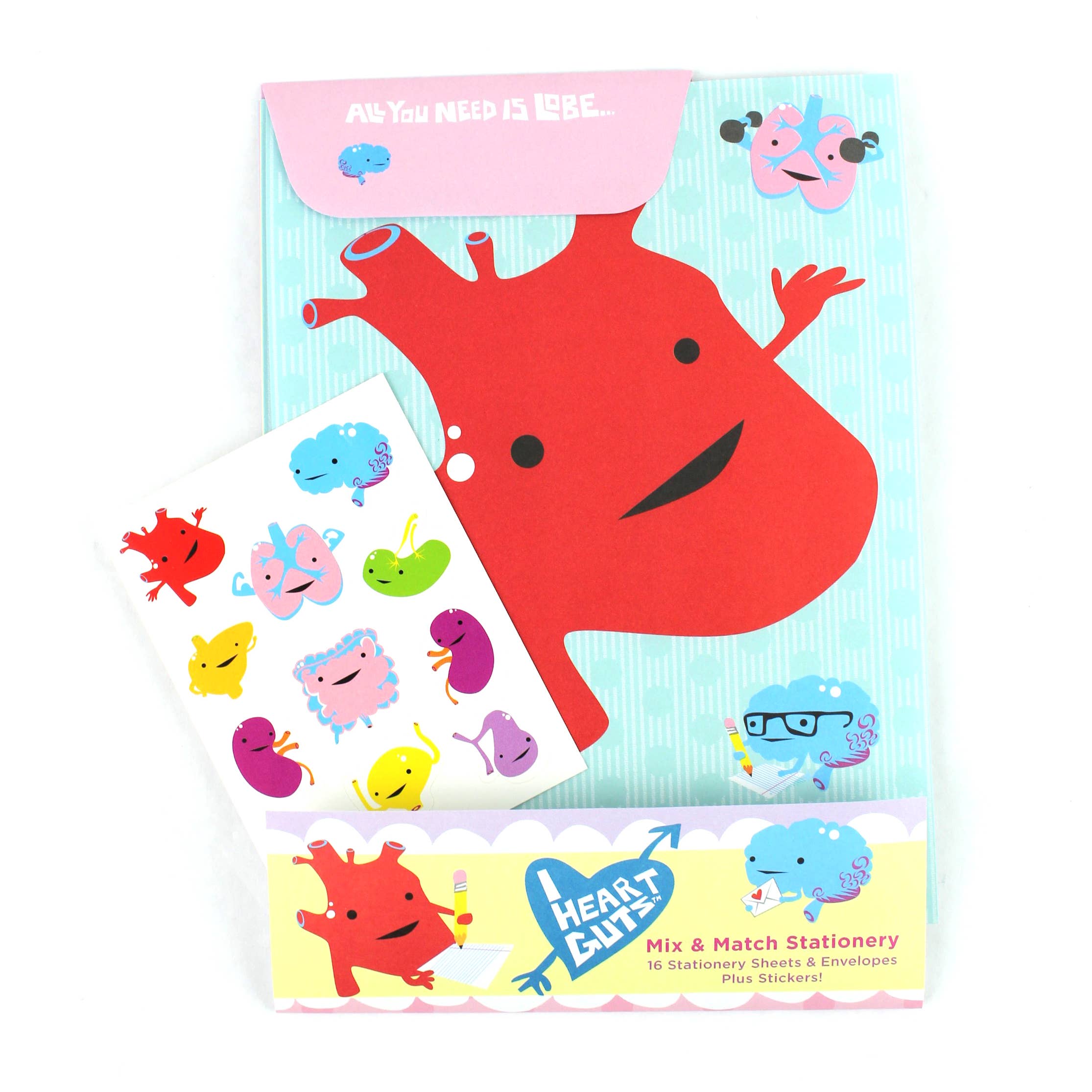I Heart Guts | Organ Plushies Wholesale - Wholesale Stationery/Notecard Set - Guts Mix and Match Stationery Set With Stickers0