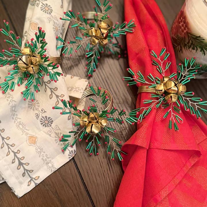 Gold Napkin ring holders, Jingle Bell napkin holder for wholesale by Sunny Dzyns