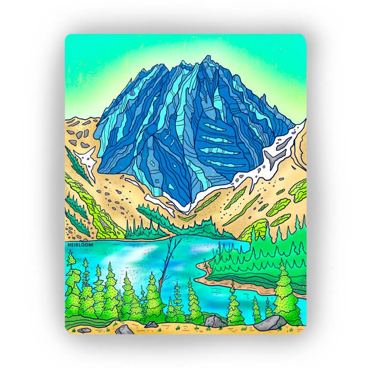 Dragontail Peak Mountain Aufkleber — Colchuck Lake, Washington für den Großhandel von Heirloom Design Co.
