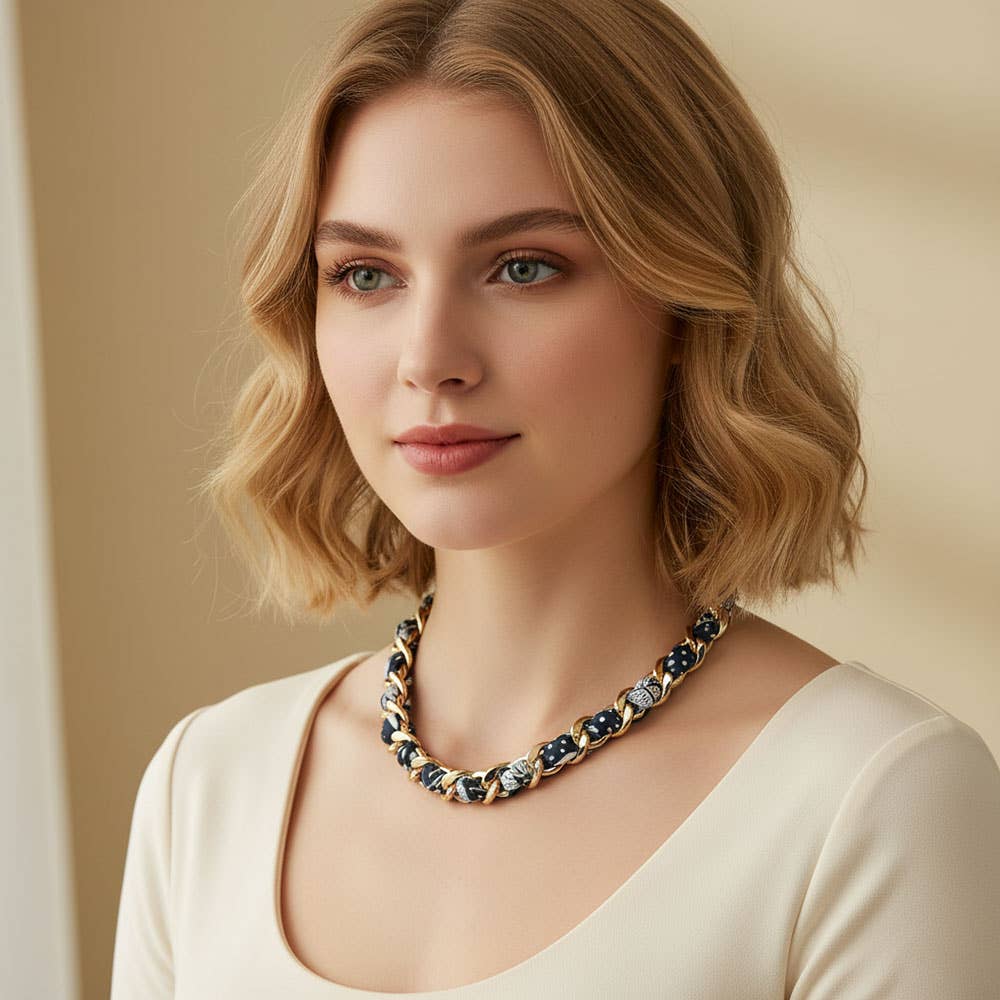 Sensibling Corp. - Vente Collier maille et chaîne - Écharpe en tissu avec collier chaîne en métal3