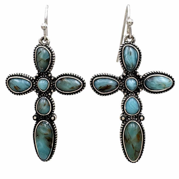 Cross Shaped Turquoise Stone Earrings for wholesale by Lunar Deer