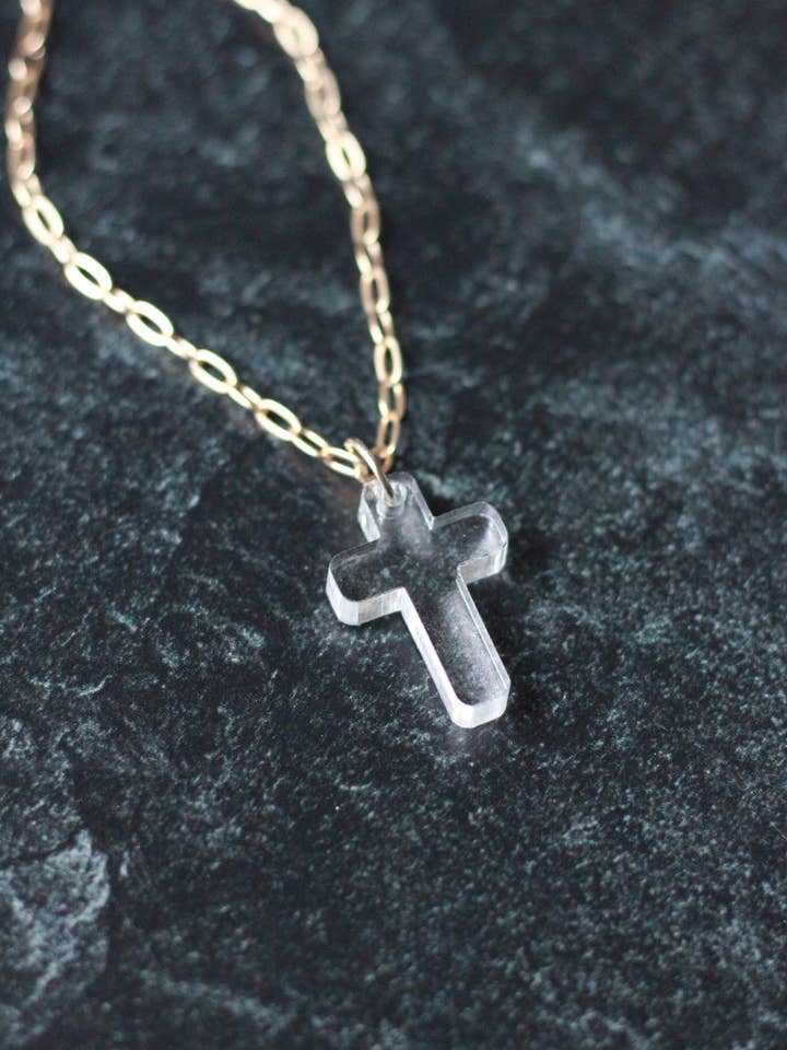 Clear Acrylic Cross Necklace for wholesale by Wondermint Goods