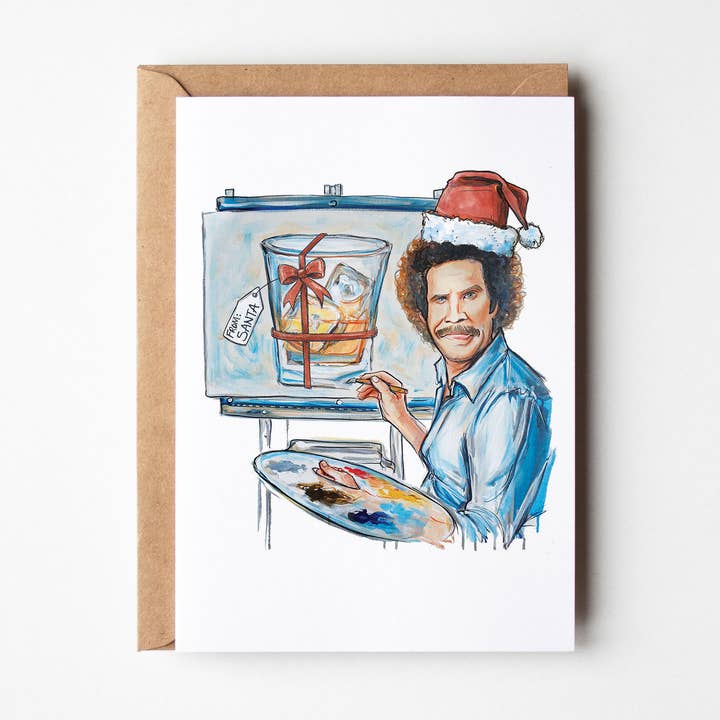 Ron Burgundy/ Bob Ross Scotchy Scotch Holiday Card for wholesale by Taytayski INC