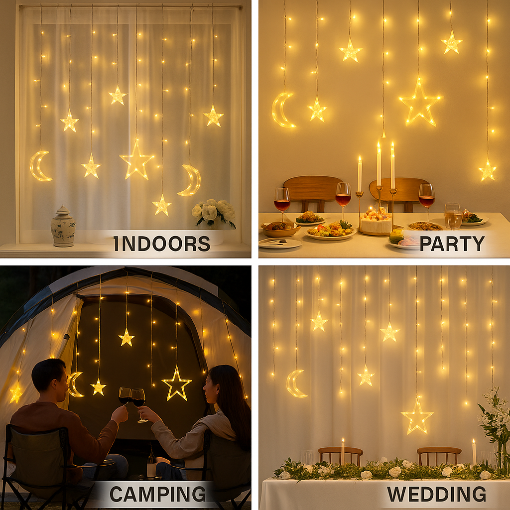 WYW - Wholesale String Lights - 11.5ft Solar Moon Star String Light Warm Color Curtain Garde3
