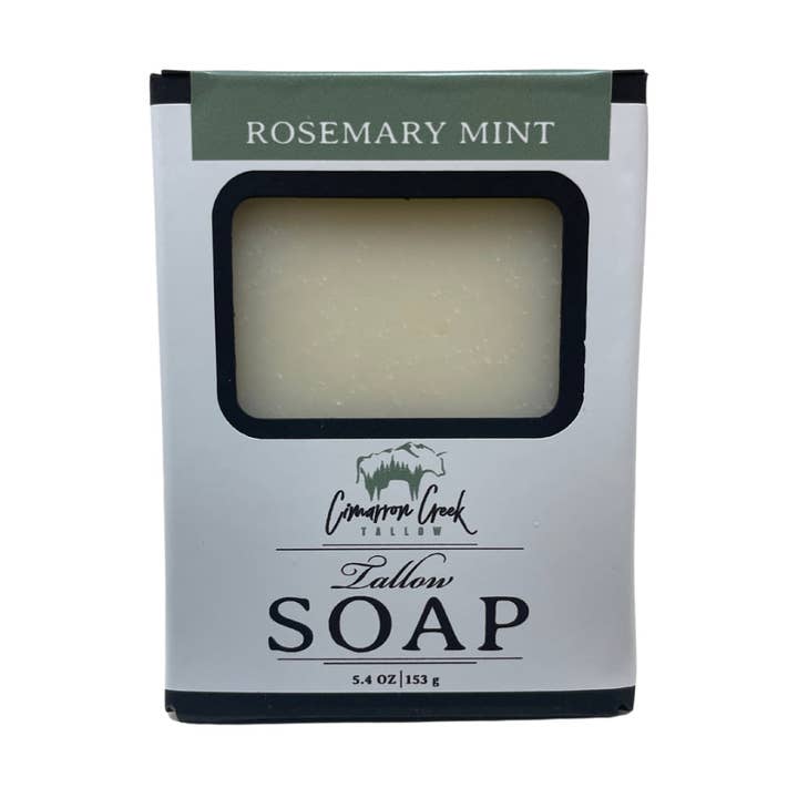 Savon au suif de bœuf nourri à l'herbe et au romarin et à la menthe 5,4 oz pour la vente par Cimarron Creek Essentials