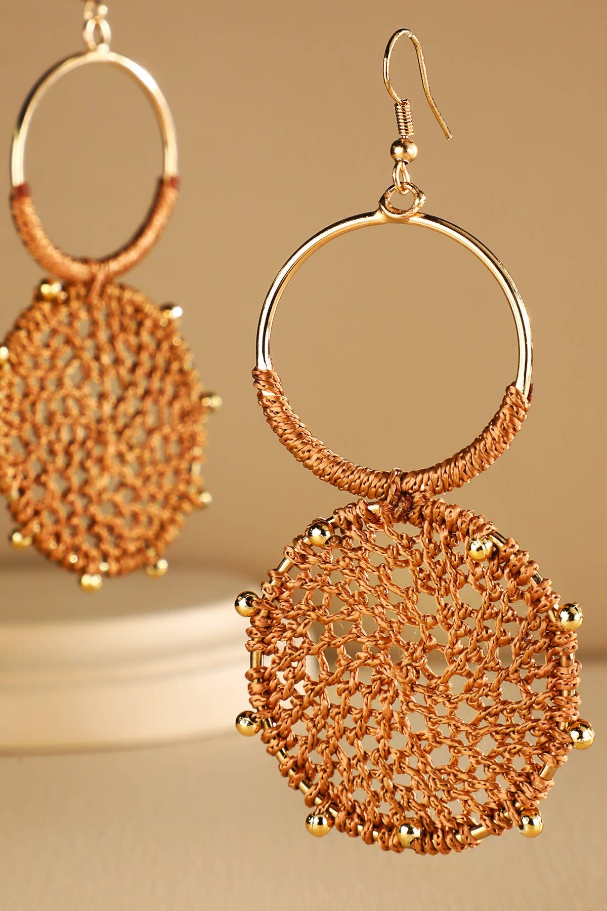 Urbanista - Wholesale Dangle Earrings - Rattan Knitted Round Tiers  Drop Earring 7