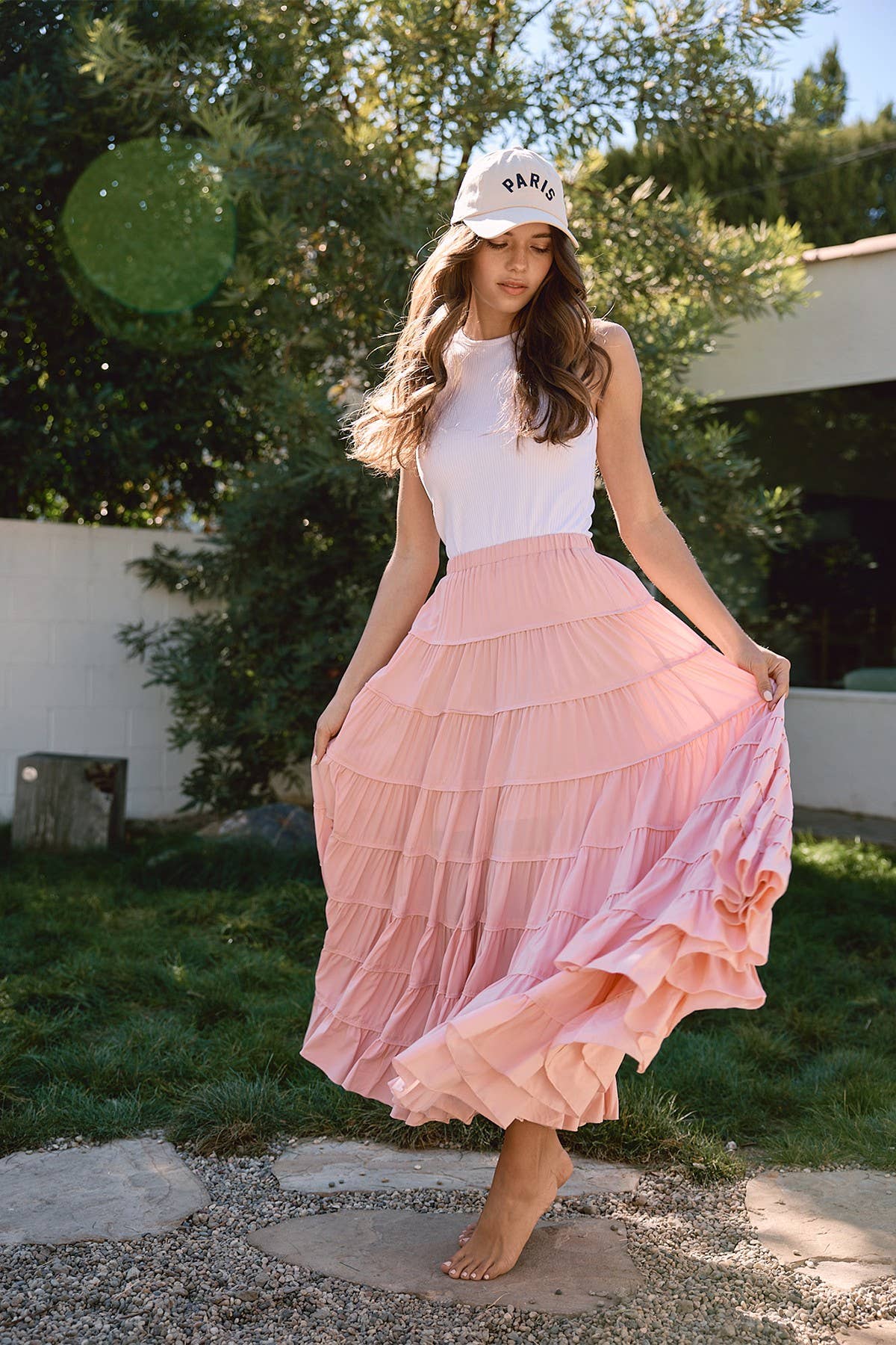 RAISONNEL - Wholesale Skirt - Women's - Elasticated Waist Tiered Maxi Skirt - RS10354