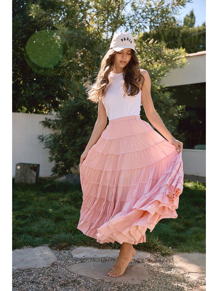 RAISONNEL - Wholesale Skirt - Women's - Elasticated Waist Tiered Maxi Skirt - RS10354