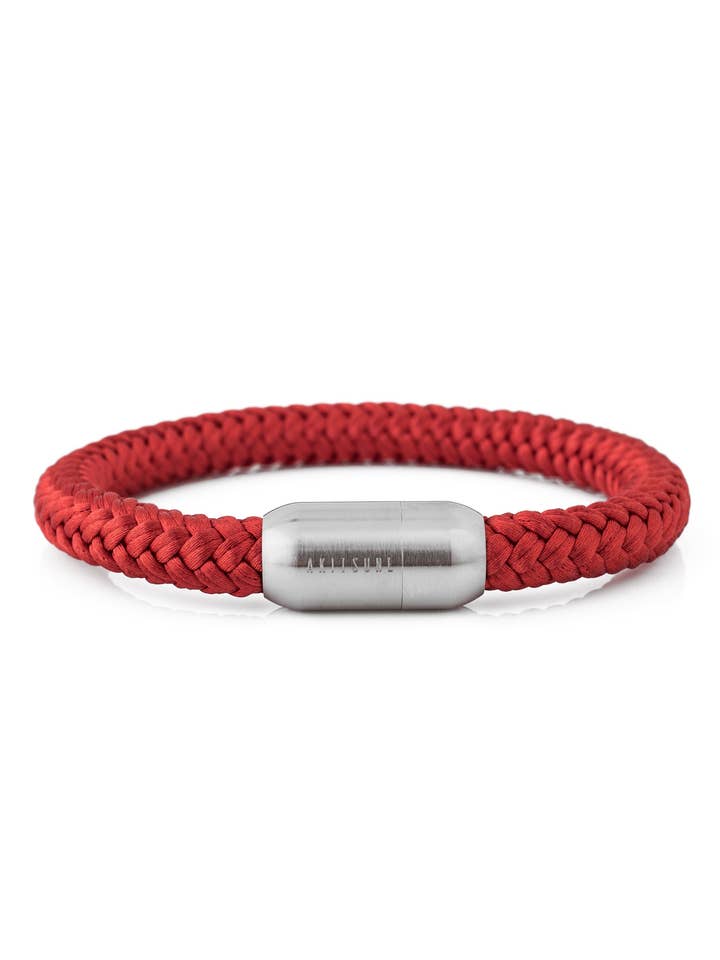 Bracelet en corde nautique Portus Argent Mat - Rouge Vin pour la vente par Blackskies