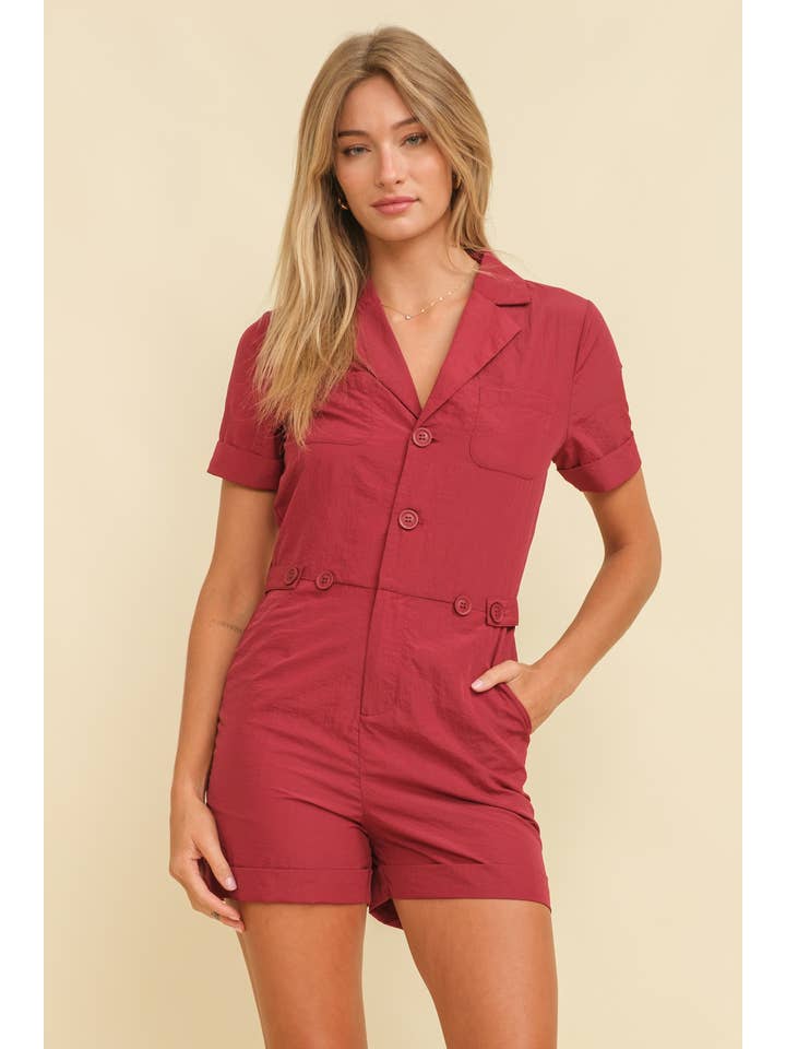 Cloud Ten - Wholesale Romper - Women's - CR11944 - BUTTON UP SHORT SLEEVE ROMPER