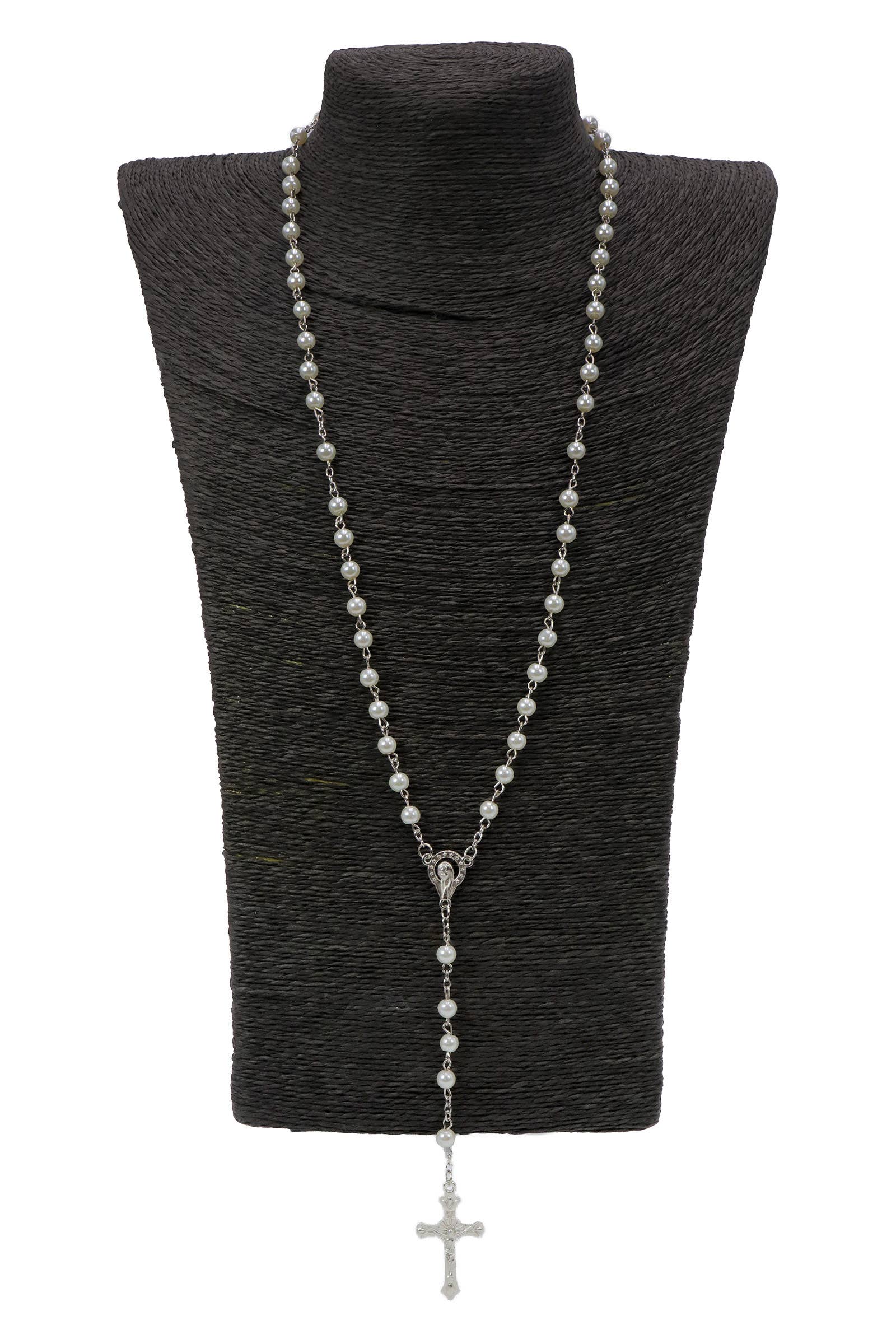 AS SHOWN True Cross White Prayer Beads Rosary Necklace for wholesale on Faire4