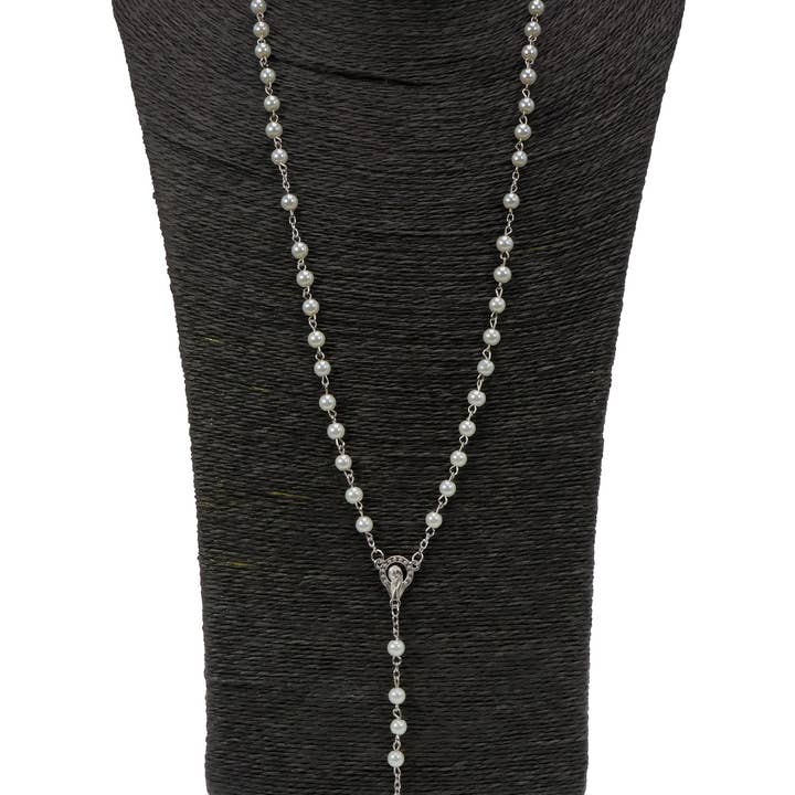 AS SHOWN True Cross White Prayer Beads Rosary Necklace for wholesale on Faire4