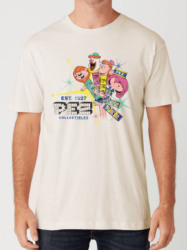 Bone PEZ Retro Assorted Fruit Candy Collectibles Graphic Tee for wholesale on Faire2