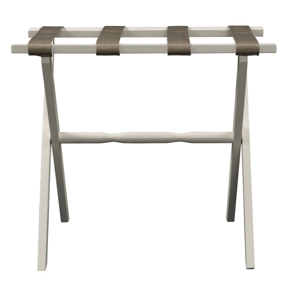 HomeRoots - Wholesale Slaapkamermeubilair - Hotel bagagerek van hout met roomkleurige ivoorfinish en beige banden3