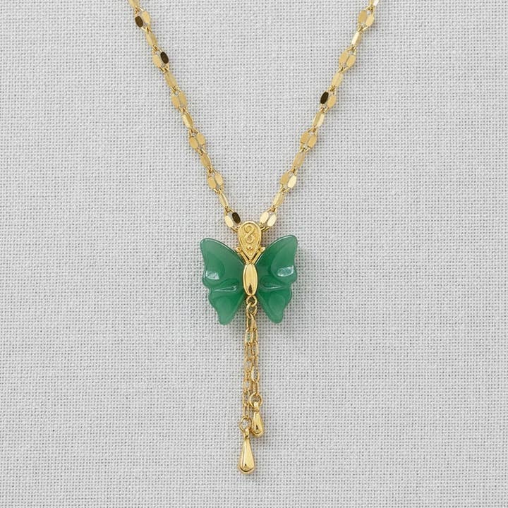 Butterfly Pendant Necklace with Jade Accent for wholesale by scentll jewelry