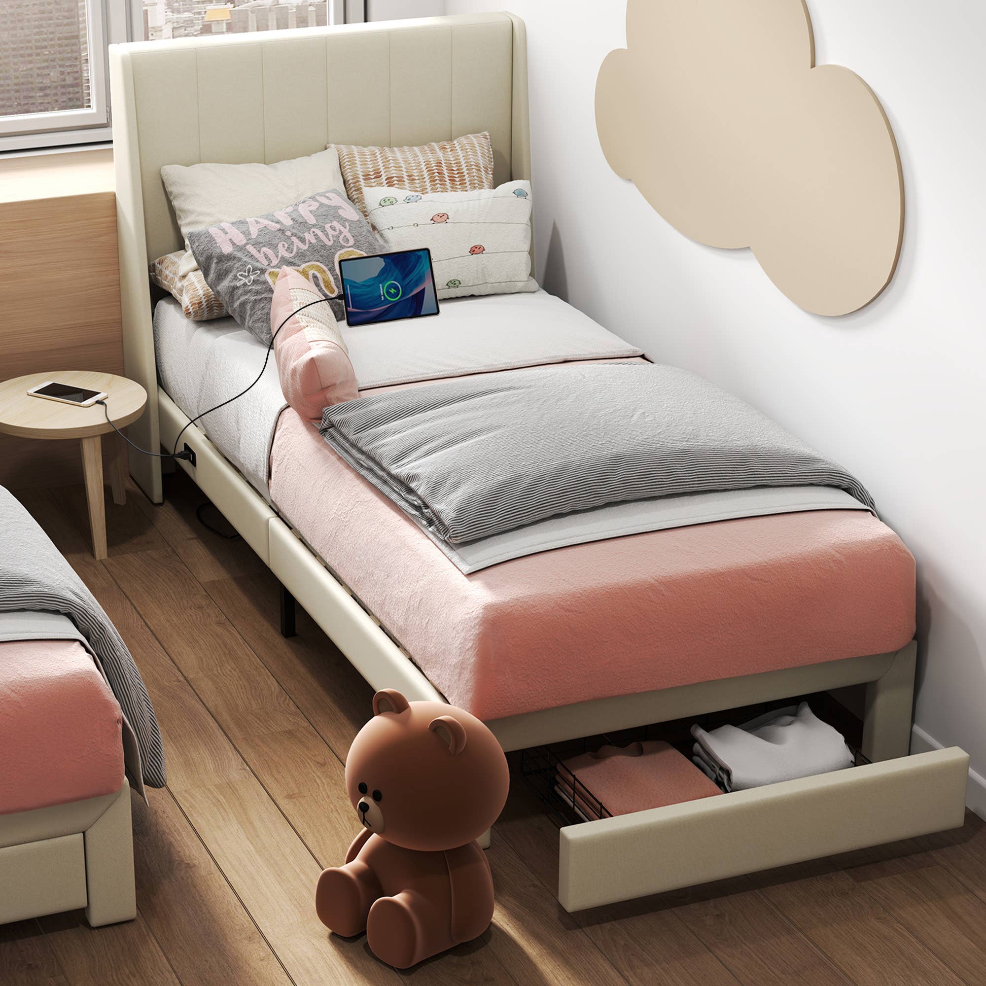 HOMYCASA DESIGN INC - Wholesale Bed - Queen/Twin Bed Frame - Drawers, USB, Beige13